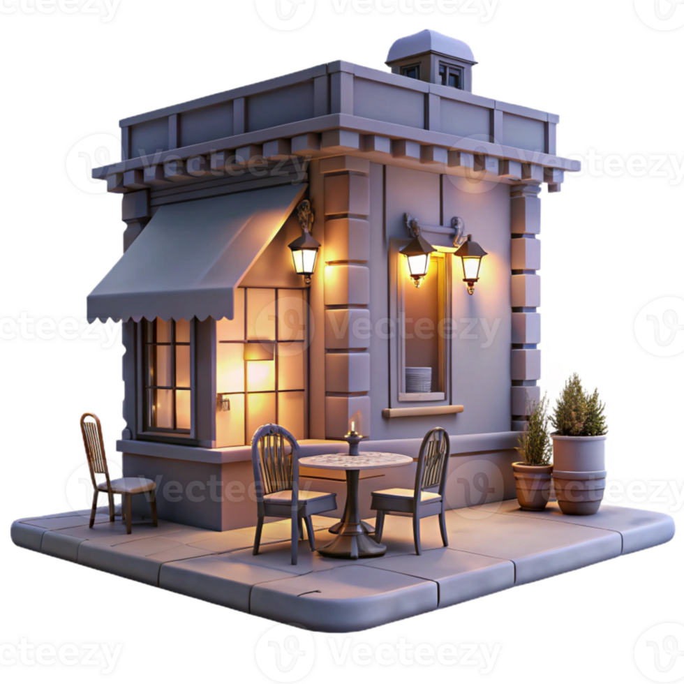 stunning modern Street Cafe at Twilight Isolated with Romantic Lighting original png