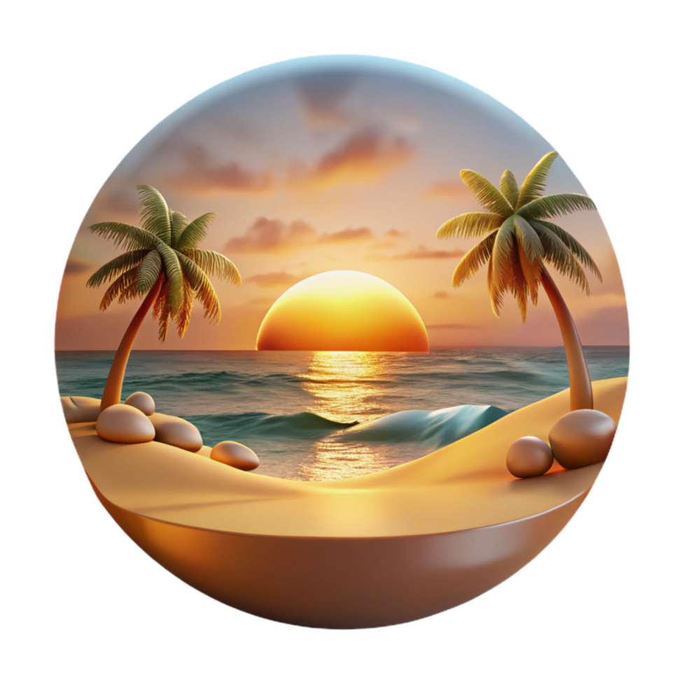 vibrant artistic Sunset Kaleidoscope Beach Cutout Warm Golden Light Transparent Background premium png
