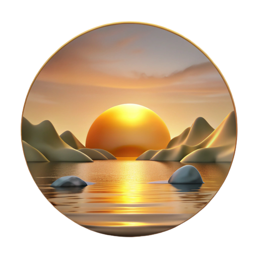 vibrant contemporary Sunset Lake Scenery Isolated with Golden Light png