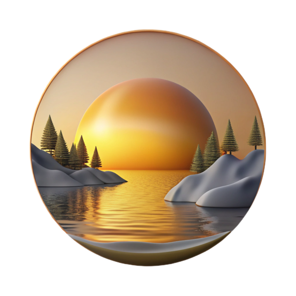 extraordinary traditional Sunset Lake Scenery Isolated with Golden Light original png