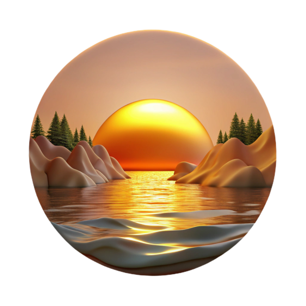 elegant traditional Sunset Lake Scenery Isolated with Golden Light high resolution png