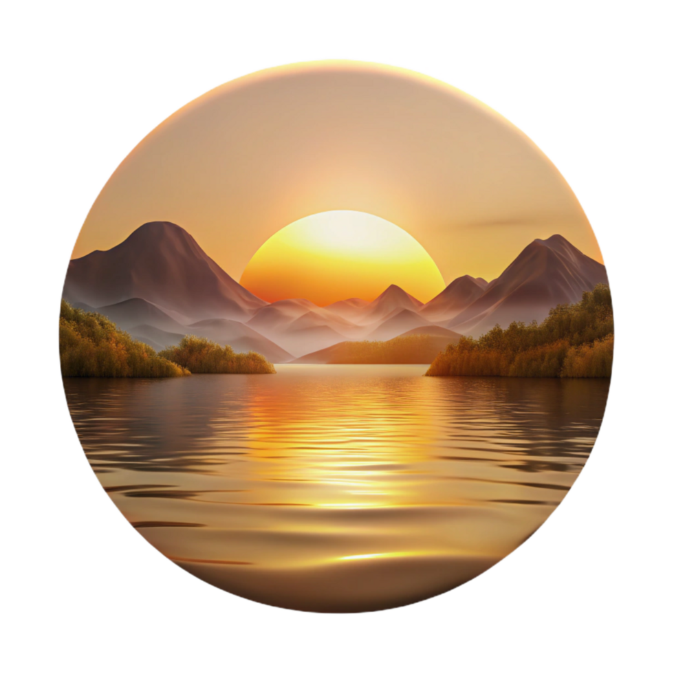 serene abstract Sunset Lake Scenery Isolated with Golden Light high quality png