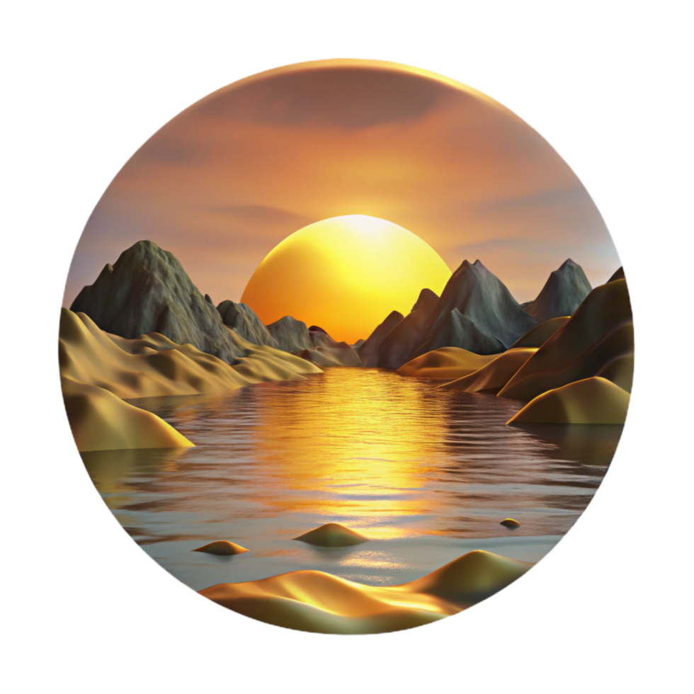 serene traditional Sunset Lake Scenery Isolated with Golden Light high quality png