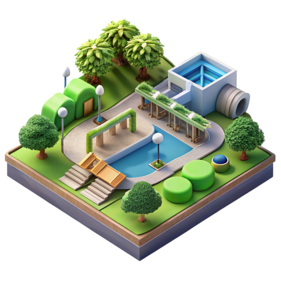 magnificent classic Sustainable City Park Isometric View Cutout authentic png