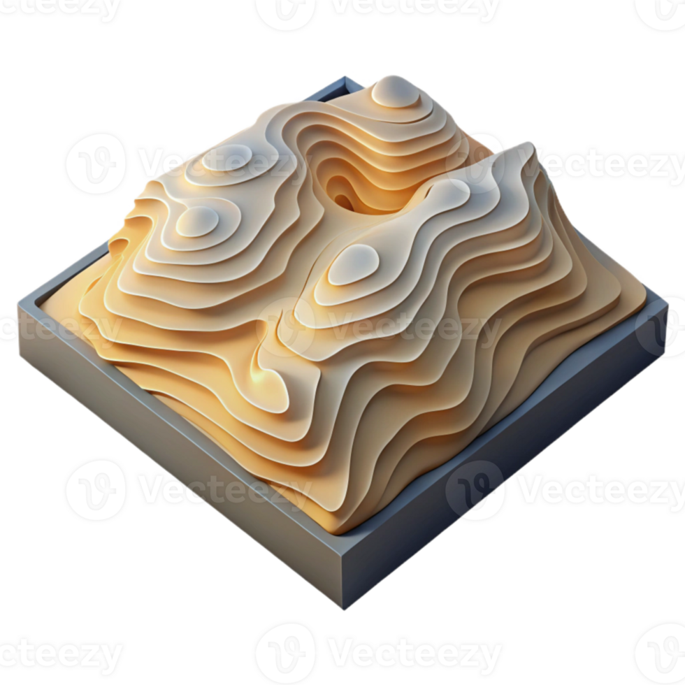 vibrant rustic Terraced Topographic Map with Shadow Detail Isolated premium png