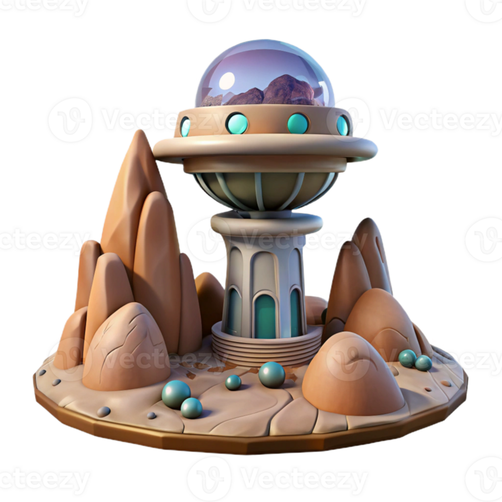 vibrant modern Terraform Tower and Alien Plants Isolated original png