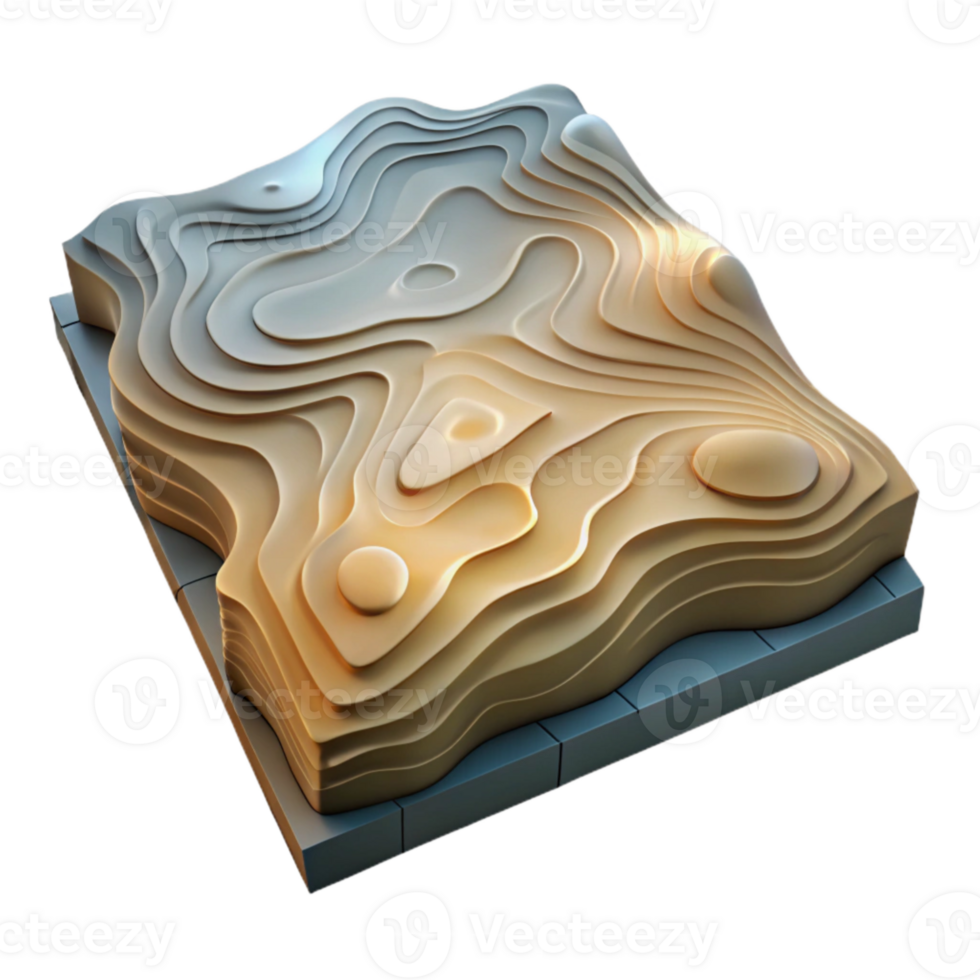 vibrant traditional Terraced Topographic Map with Shadow Detail Isolated authentic png