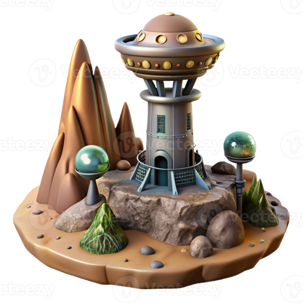 beautiful traditional Terraform Tower and Alien Plants Isolated high quality png