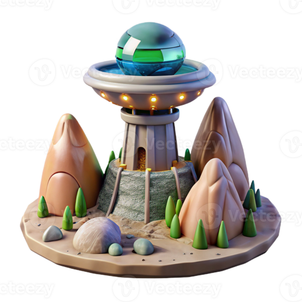 dramatic abstract Terraform Tower and Alien Plants Isolated authentic png