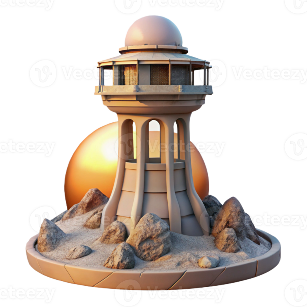 beautiful traditional Terraform Tower at Sunset on Alien Planet Cutout genuine png