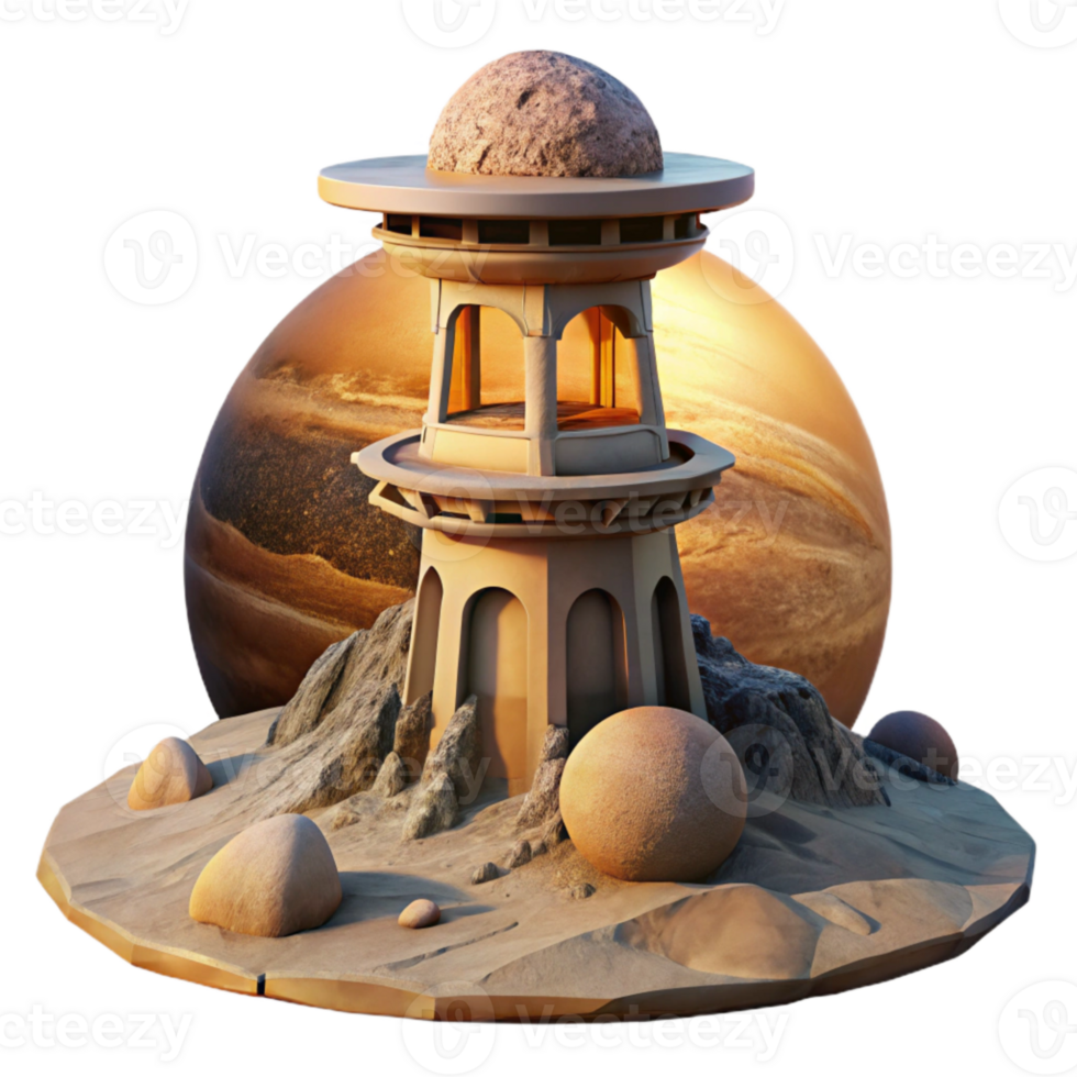 magnificent vintage Terraform Tower at Sunset on Alien Planet Cutout png