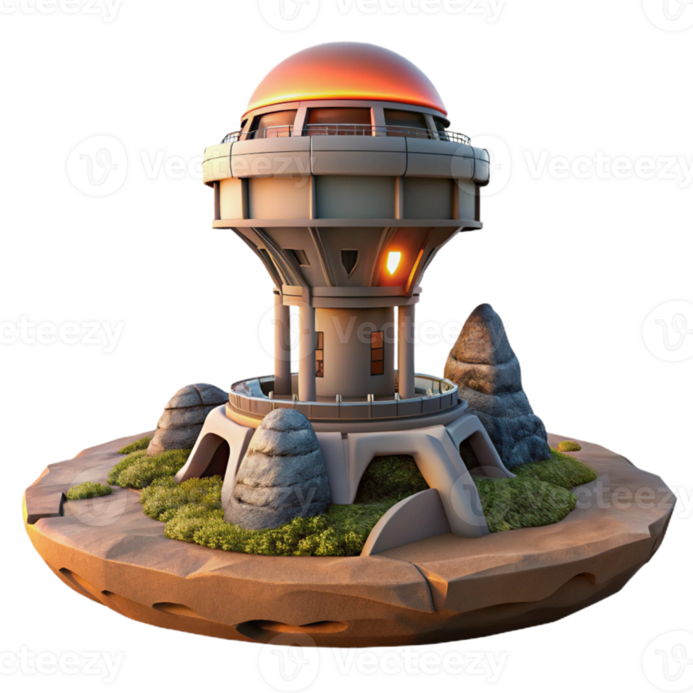 elegant minimalist Terraform Tower at Sunset on Alien Planet Cutout premium png