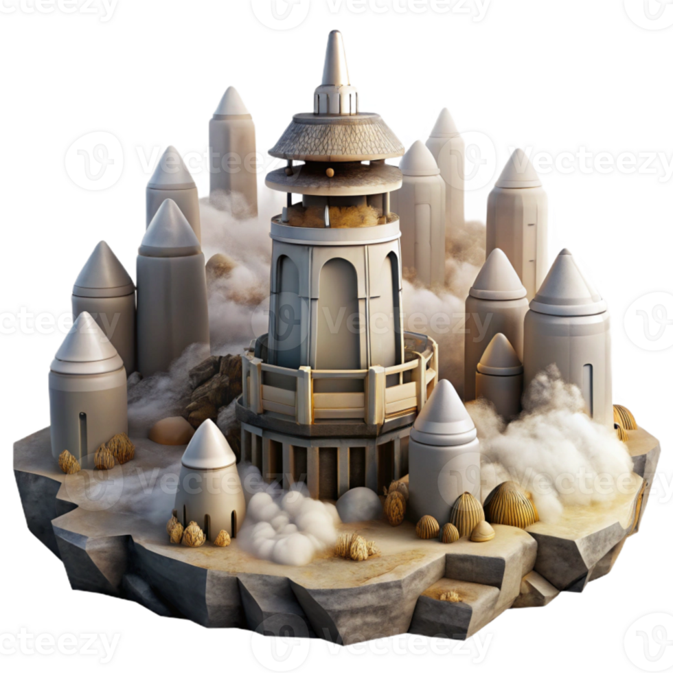 vibrant abstract Terraform Tower Group Cutout in Misty Alien Landscape professional png