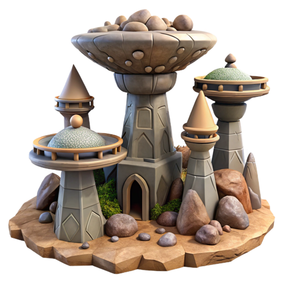 extraordinary classic Terraform Tower with Alien Rock Formations Isolated original png
