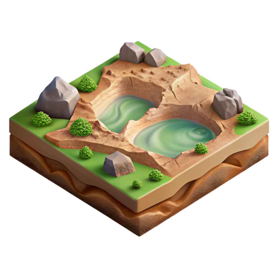vibrant creative Terra Verde Terrain Isometric View Transparent Background exclusive png