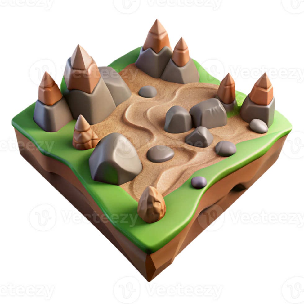 stunning traditional Terra Verde Terrain Section Cutout with Sharp Rocks detailed png