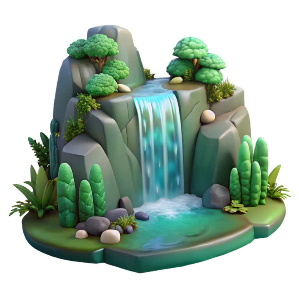 wonderful contemporary Tranquil Forest Waterfall with Soft Lighting Transparent Background premium png