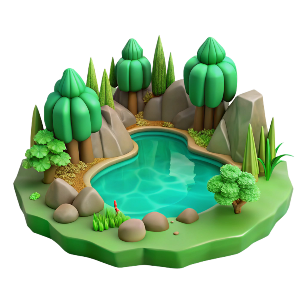 elegant classic Tranquil Green Lake Scene Isolated Element genuine png
