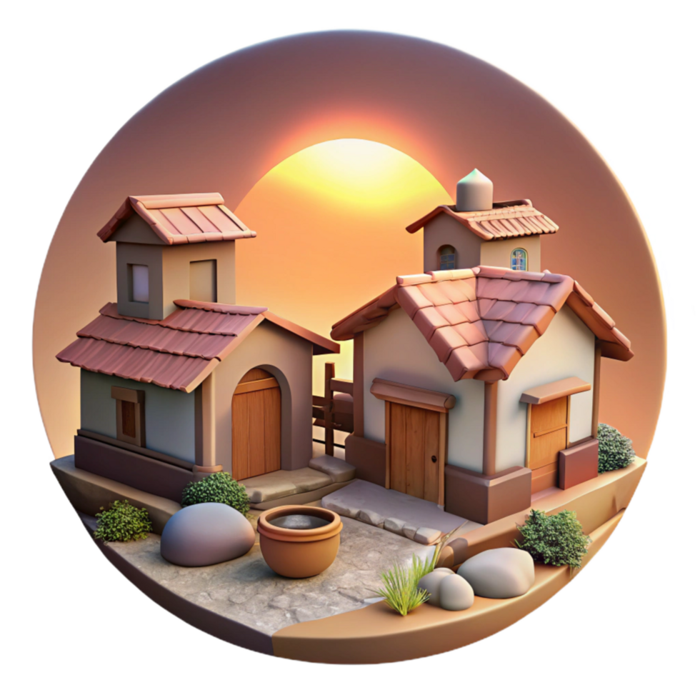 elegant modern Tranquil Village Scene Cutout Isolated Vespera Sunset genuine png
