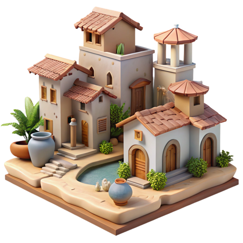 dramatic contemporary Tranquil Vespera Village Scene Transparent Background high resolution png