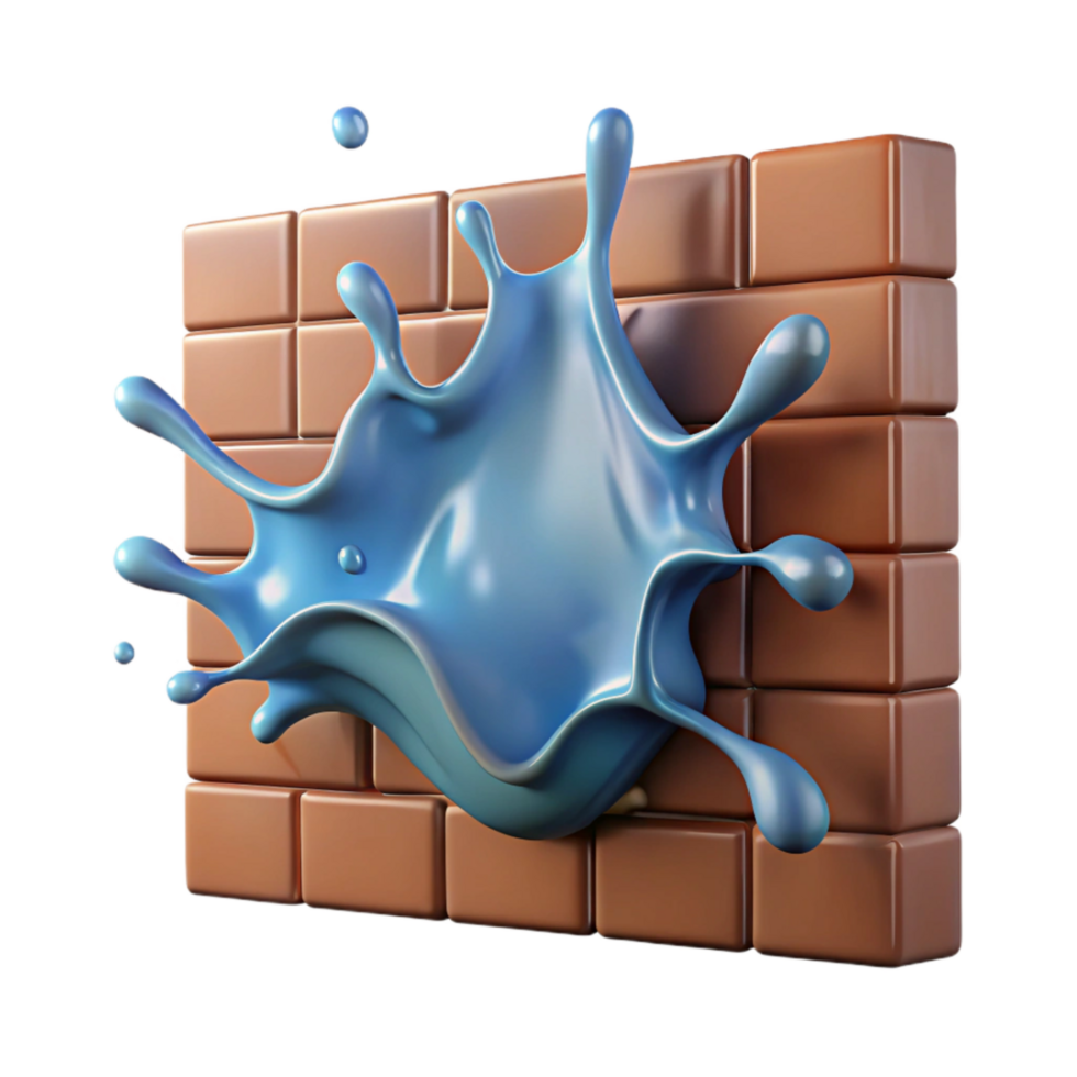 vibrant classic Translucent Water Splash on Brick Wall Cutout premium png