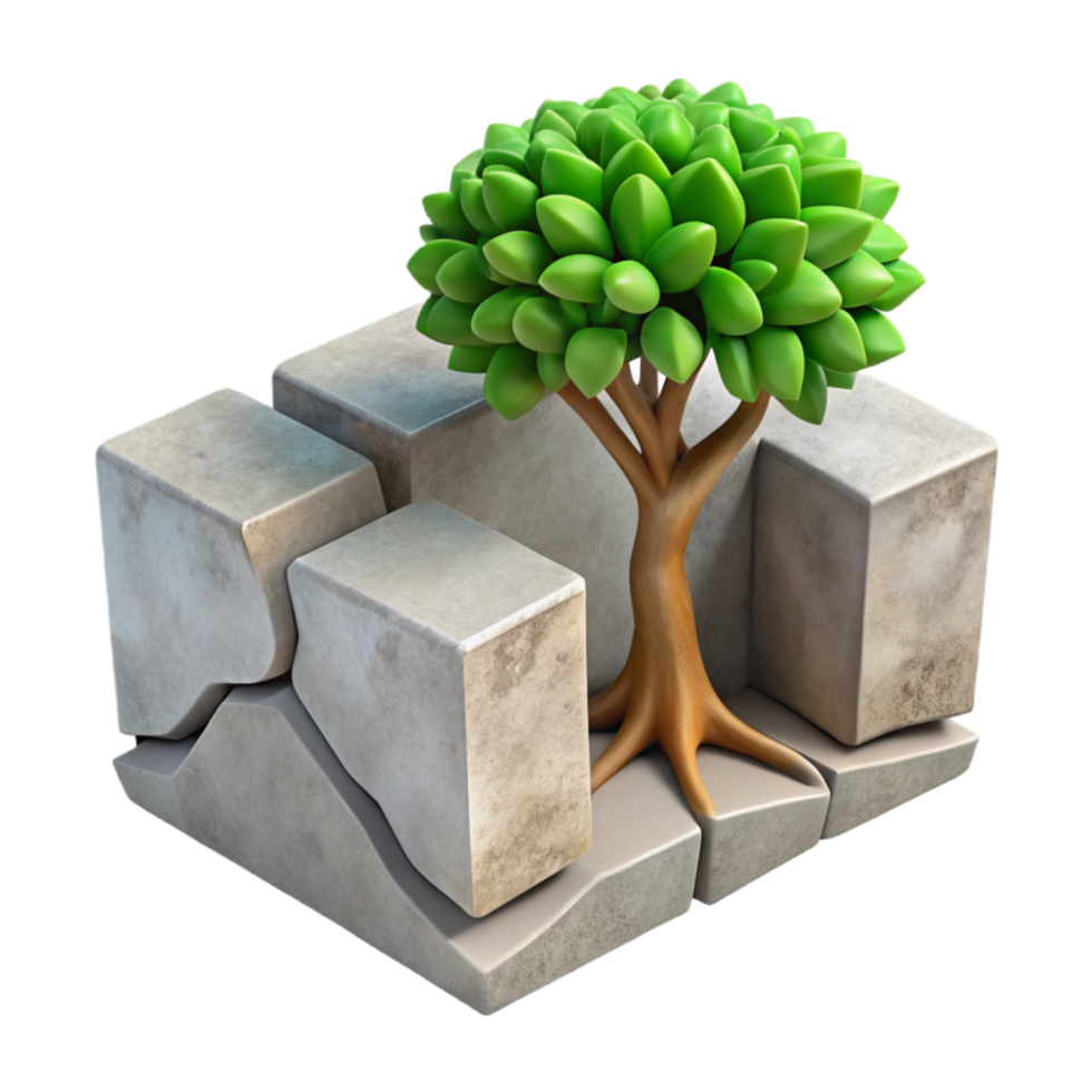 elegant abstract Tree Growing From Concrete Crack Cutout Element png