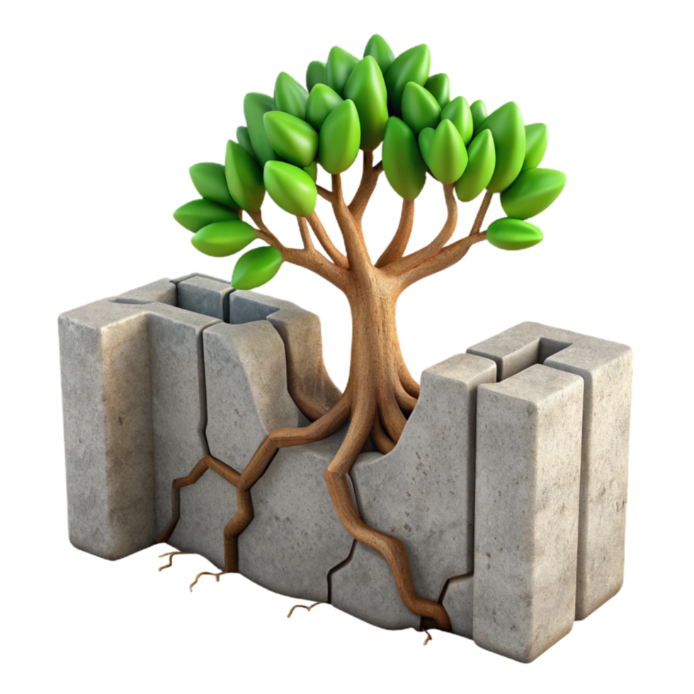 dramatic traditional Tree Growing From Concrete Crack Cutout Element exclusive png