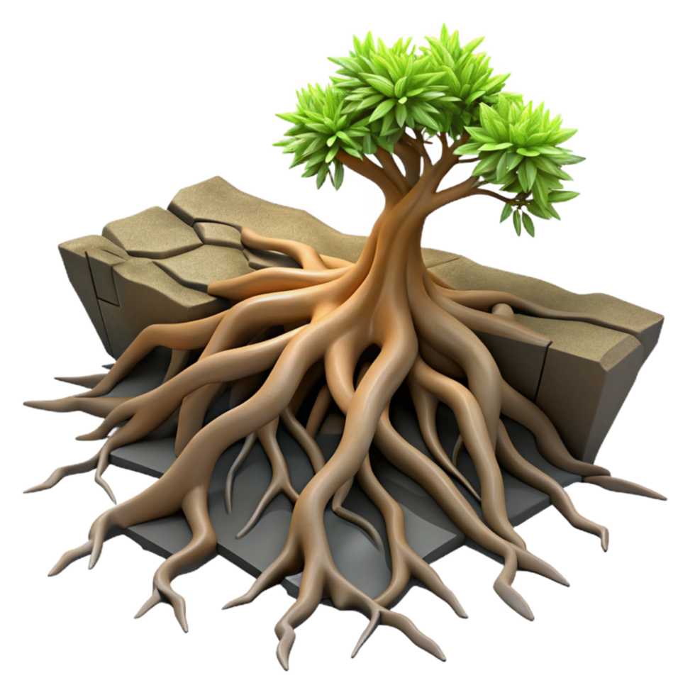 extraordinary rustic Tree Roots Breaking Through Asphalt Cutout Side View high resolution png