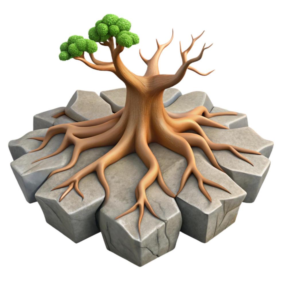 beautiful creative Tree Roots Breaking Through Asphalt Cutout Side View authentic png
