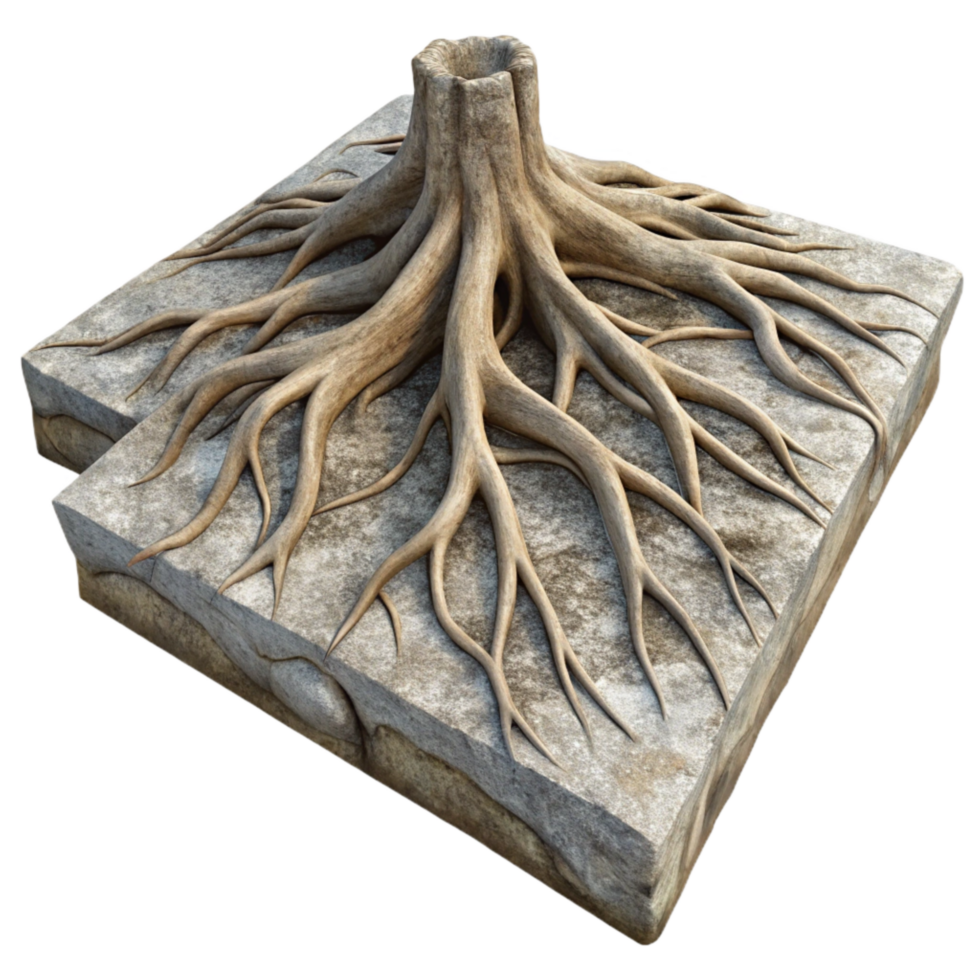 vibrant rustic Tree Roots Encasing Concrete Transparent Background Natural Power high resolution png