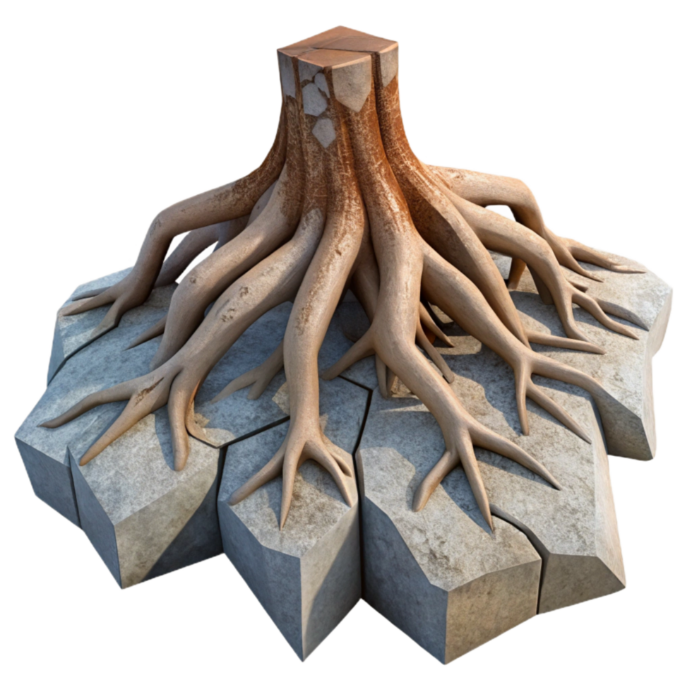 beautiful abstract Tree Roots Splitting Concrete Isolated Natural Force png