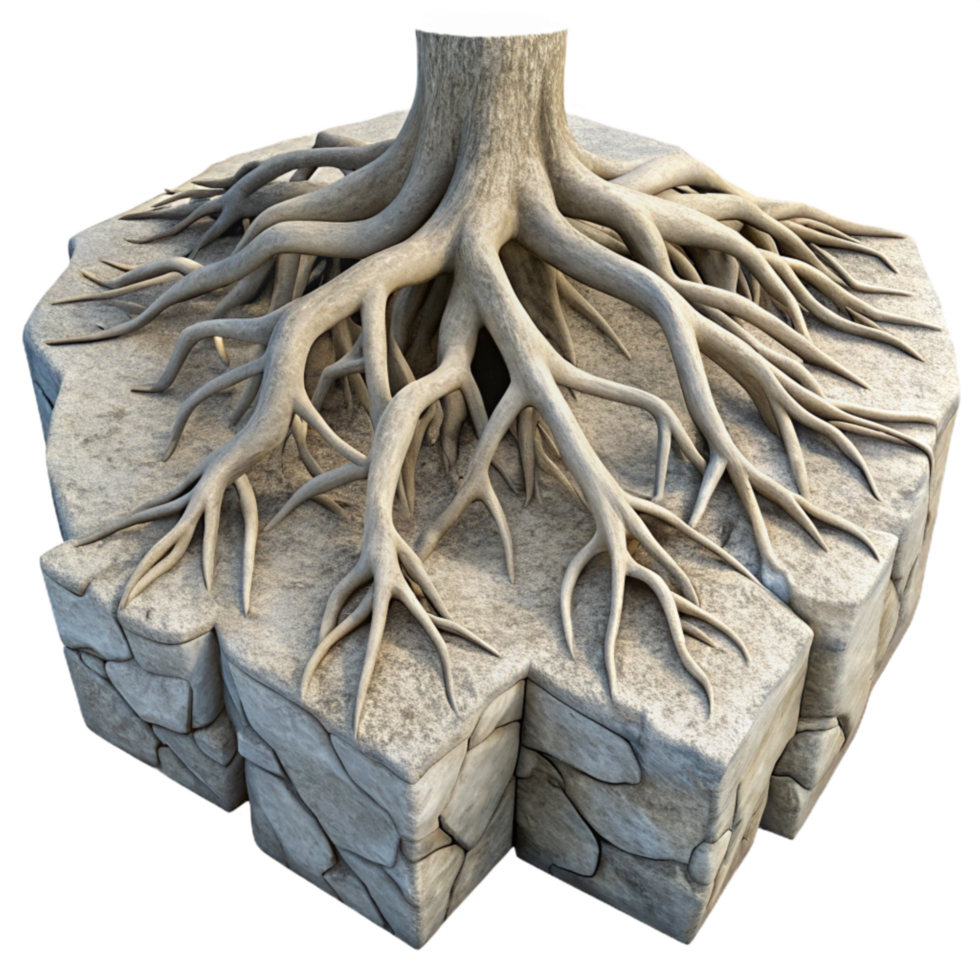 extraordinary artistic Tree Roots Encasing Concrete Transparent Background Natural Power premium png