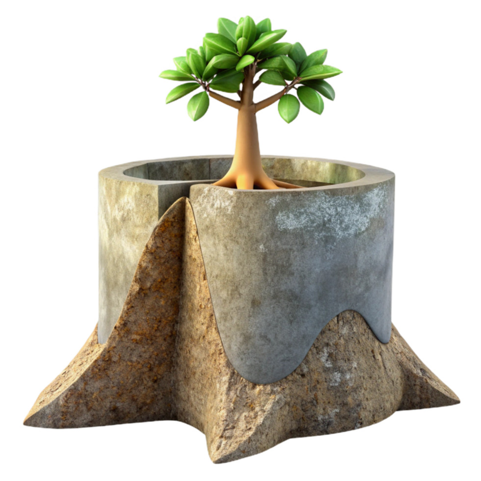stunning classic Tree Trunk Growing Through Concrete Cutout Dramatic Angle original png