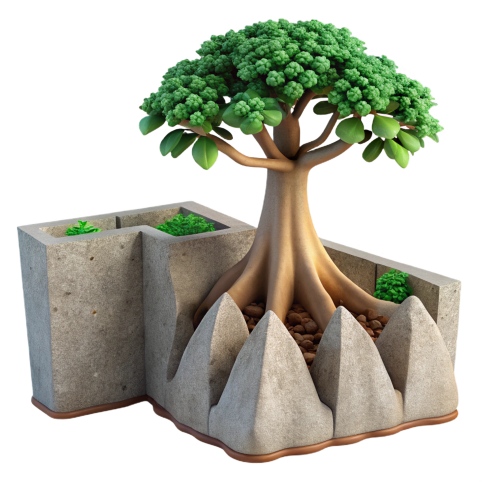 beautiful artistic Tree Trunk Growing Through Concrete Cutout Dramatic Angle genuine png