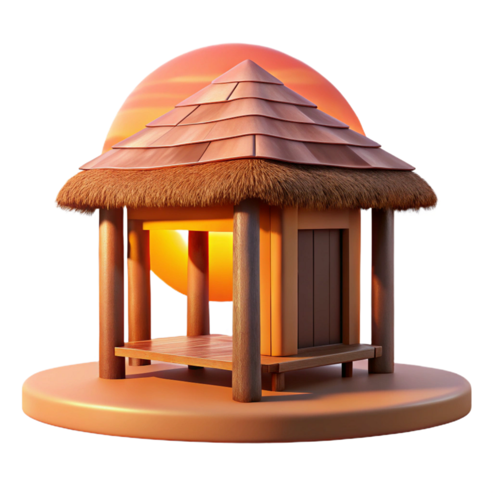 vibrant minimalist Tropical Beach Hut Silhouette Isolated at Sunset professional png