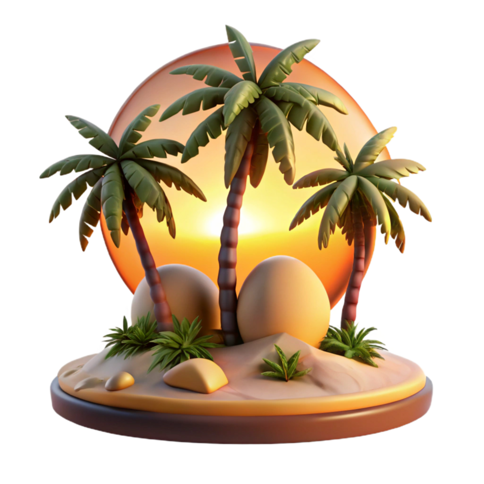dramatic rustic Tropical Island Sunset Isolated Paradise Scene high quality png