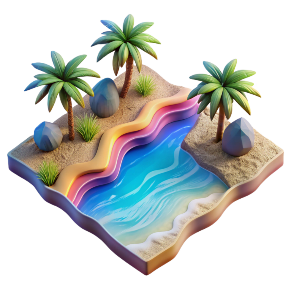 elegant traditional Tropical Beach Isolated Colorful Shifting Tides Aerial View high quality png