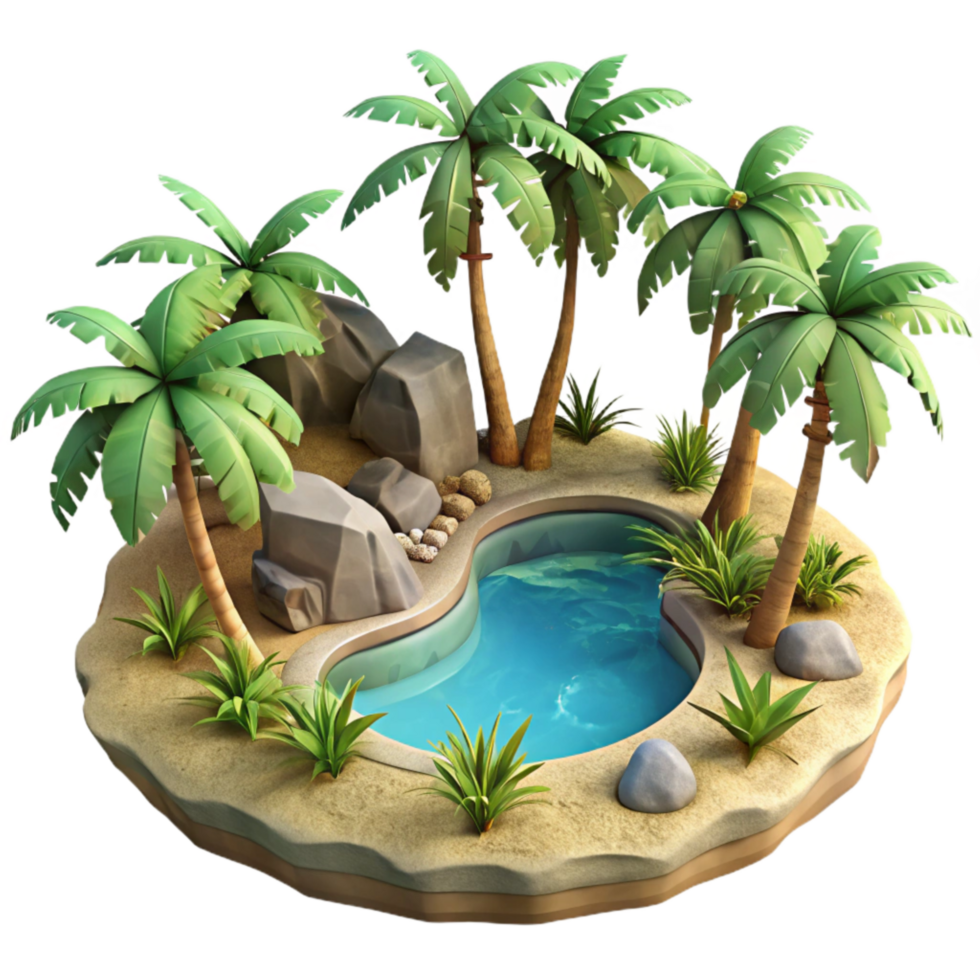 wonderful minimalist Tropical Lake Paradise Cutout with Palm Trees professional png