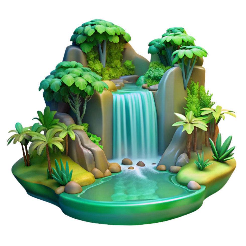 elegant vintage Tropical Waterfall Cutout Vibrant Green Forest high quality png