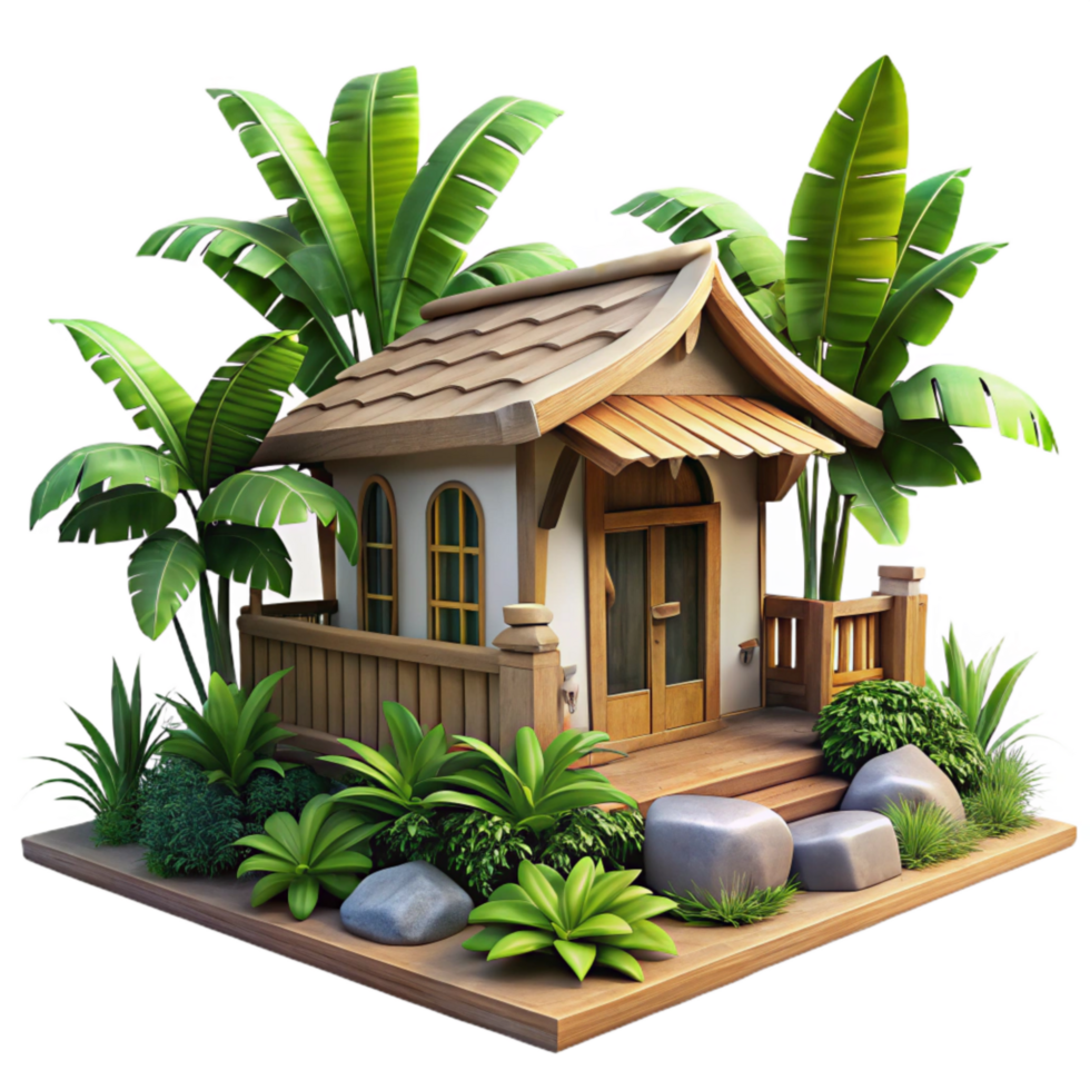 impressive classic Tropical Sundowner Villa Cutout with Lush Greenery high resolution png
