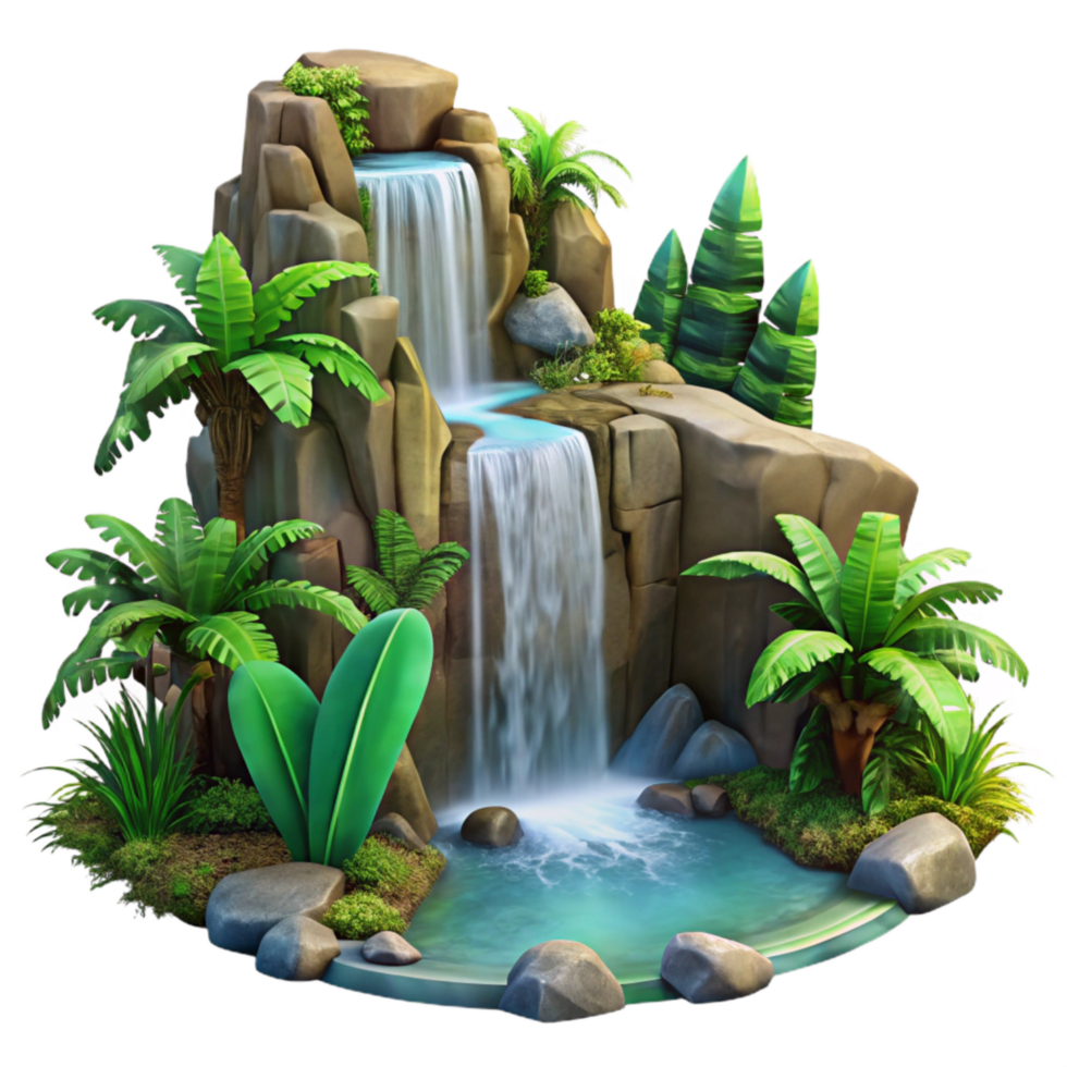 extraordinary artistic Tropical Waterfall Transparent Background Lush Jungle Scene professional png