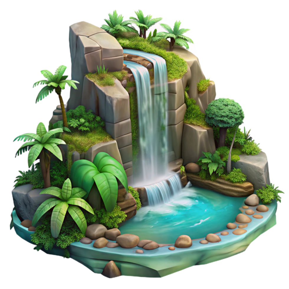 vibrant traditional Tropical Waterfall Transparent Background Lush Jungle Scene professional png