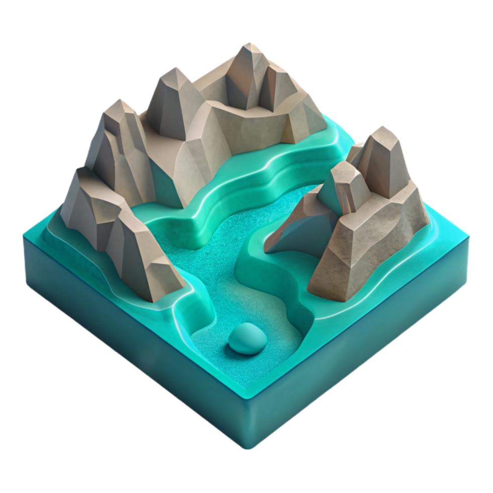stunning classic Turquoise Fjord Cutout Isometric Perspective high resolution png