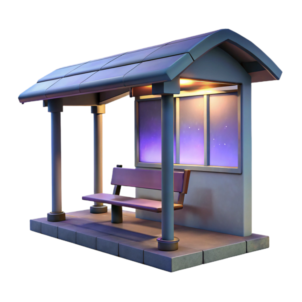elegant artistic Twilight City Bus Stop Isolated on Transparent Background original png