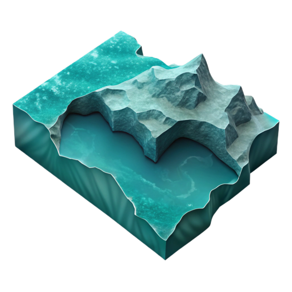 dramatic creative Turquoise Fjord Cutout Isometric Perspective premium png