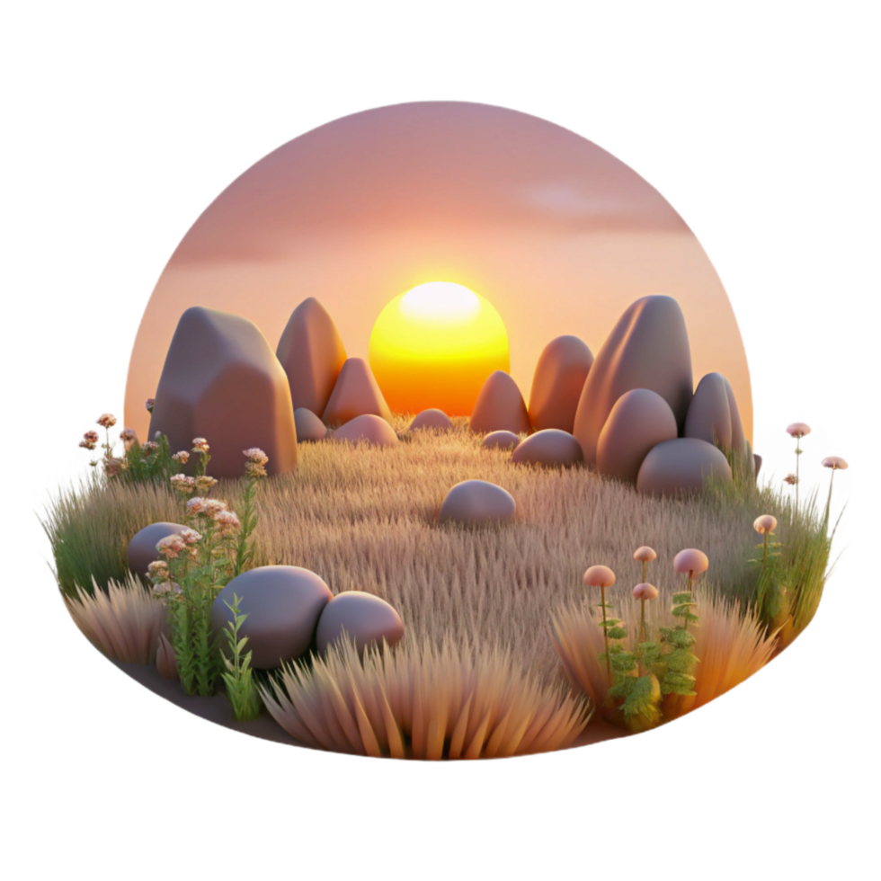 vibrant minimalist Twilight Meadow with Trees Isolated genuine png