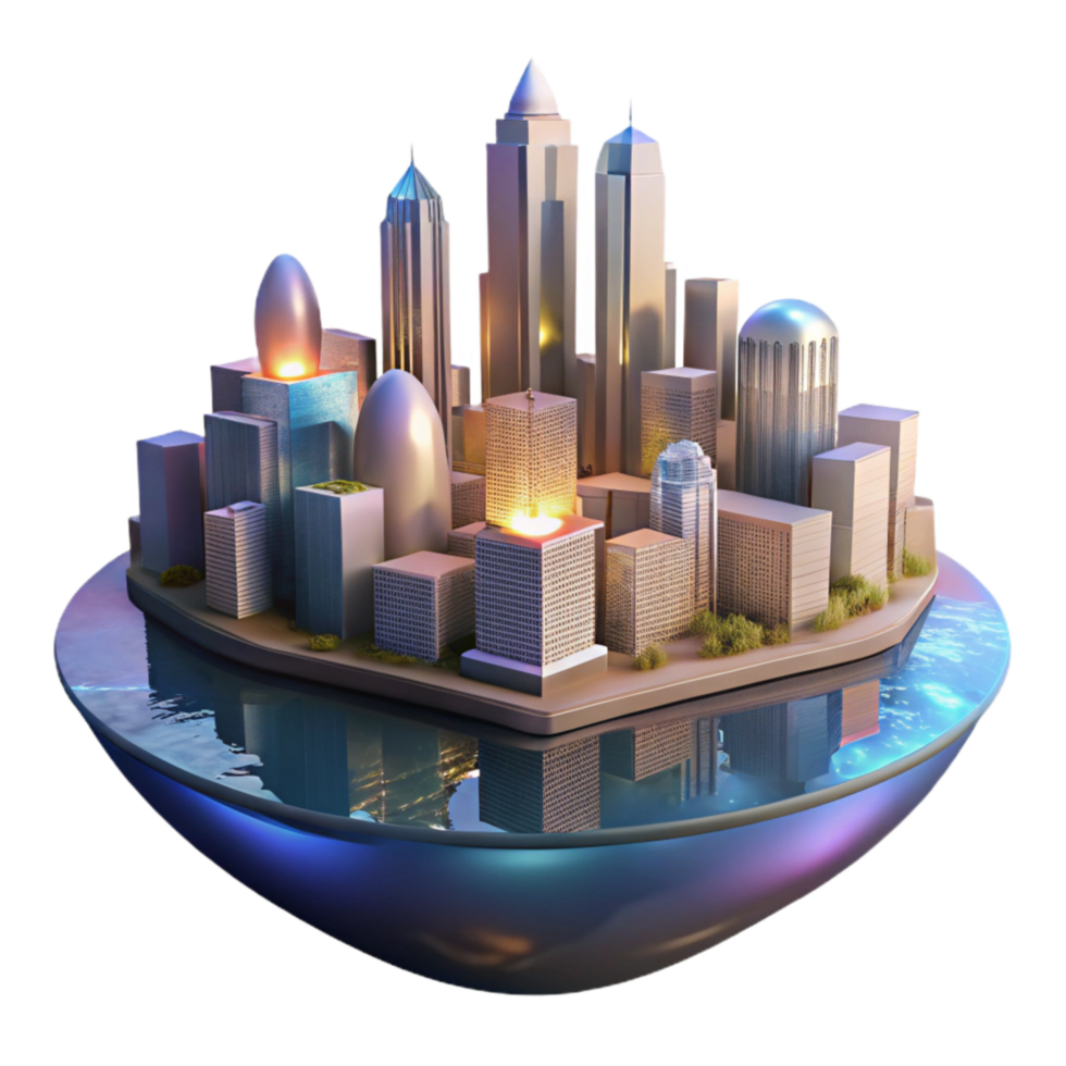 serene minimalist Twilight City Reflections in Water Transparent Background professional png