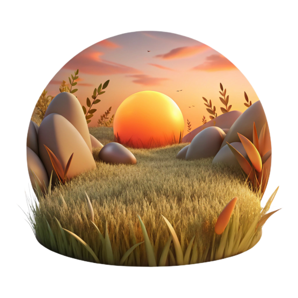 vibrant modern Twilight Meadow with Trees Isolated high quality png