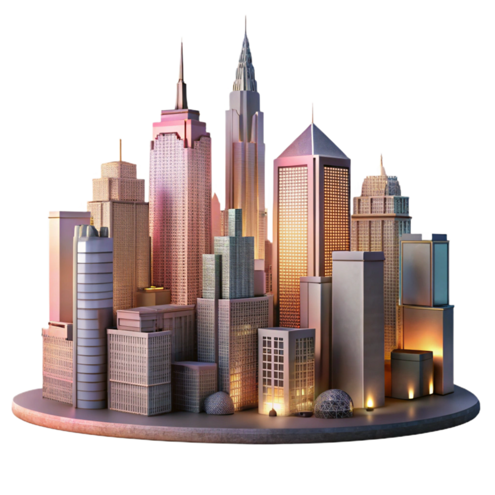 elegant contemporary Twilight Metropolis Skyline Cutout Transparent Background high quality png