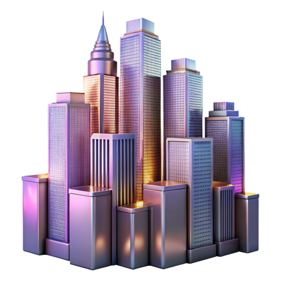 vibrant contemporary Twilight Skyscrapers with Transparent Background high quality png